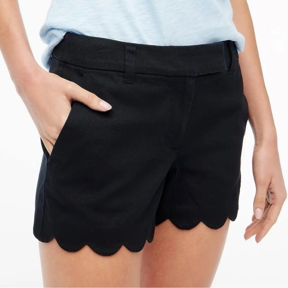 J. Crew Black Scalloped Hem Women's Shorts Size 0/29” Linen & Cotton